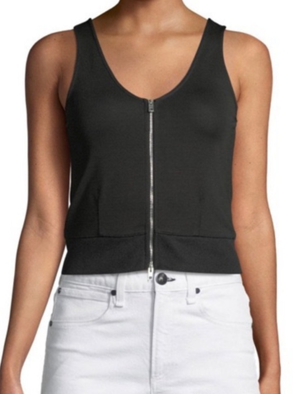 rag & bone Black Front-Zip Cropped Tank
